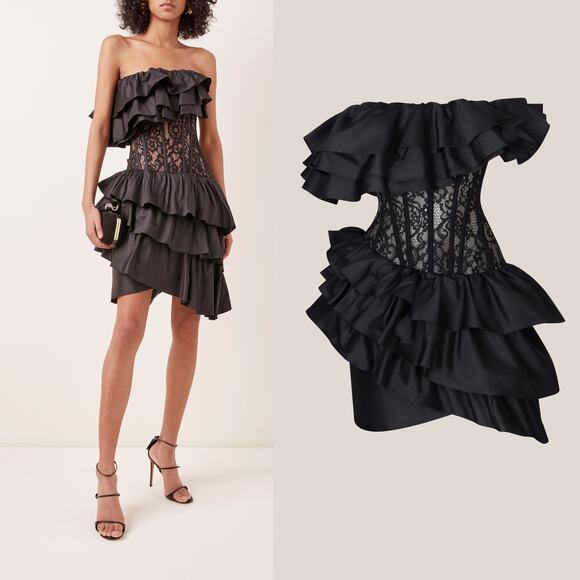 Rasario Dresses & Skirts - NWT Rasario Black Ruffle & Lace Corset Mini Dress, FR 38/US 6